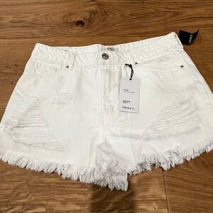 Forever 21 White Distressed Frayed Denim Shorts NWT